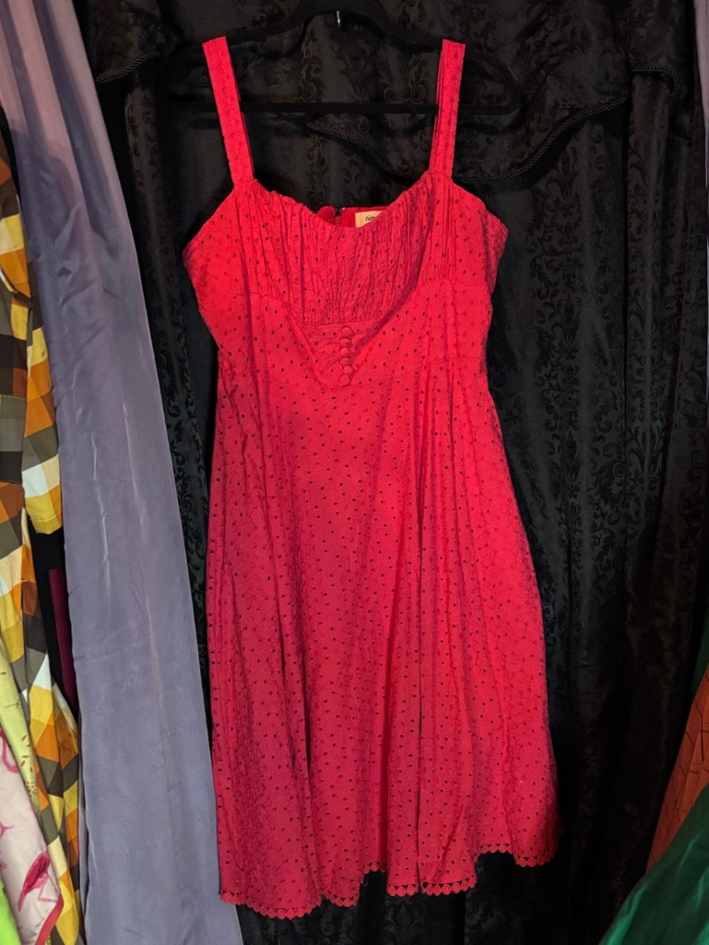 Timeless London Red Flared Eyelet Embroidery Pinup Sundress Size 14